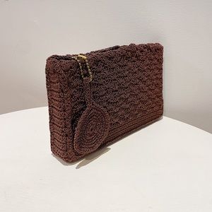 Vintage 40s Brown Corde Box Shaped Clutch W/Key Ch